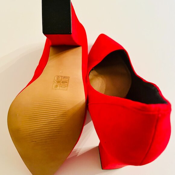 ASOS Almond Toe Faux Suede Pumps in Candy Apple Red Size 9W - Picture 5 of 6